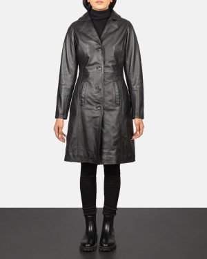 Alexis Black Single Breasted Leather Coat
