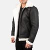 Francis B-3 Distressed Black Leather Bomber Jacket.