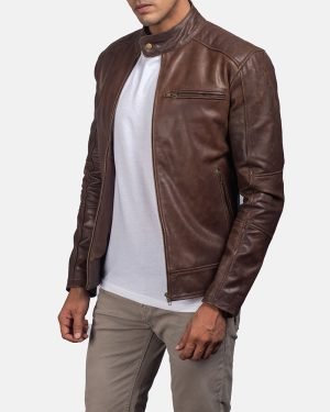 Men's Dean Brown Leather Biker Jacket.