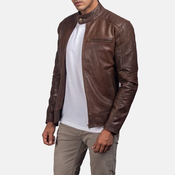 Men's Dean Brown Leather Biker Jacket.