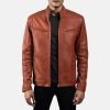 Men's Ionic Tan Brown Leather Biker Jacket