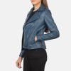 Women's Flashback Blue Leather Biker Jacket.