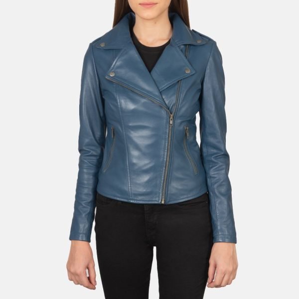 Women's Flashback Blue Leather Biker Jacket